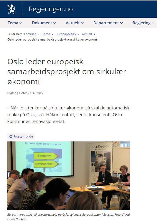 Oslo kommune Skal lede arbeidsgruppe for sirkulær økonomi under EUs Urban Agenda Partnerskap mellom europeiske byer for å håndtere felles muligheter og utfordringer
