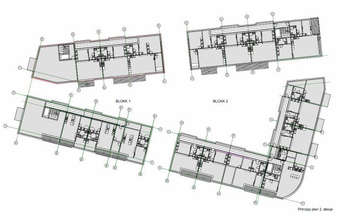 5 Eksempler på planløsnigner og støyreduserende løsnigner 5.1 Typisk plan for planlagte boliger Under er det vist typisk plan for boligdelen av prosjektet.