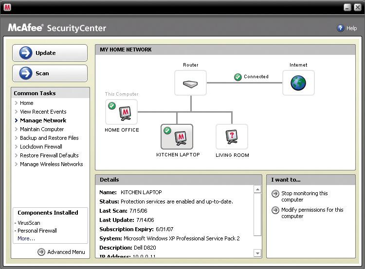 Hva er nytt: McAfee Network Manager McAfee Network Manager gir en grafisk visning av datamaskinene og komponentene som hjemmenettverket ditt består av.