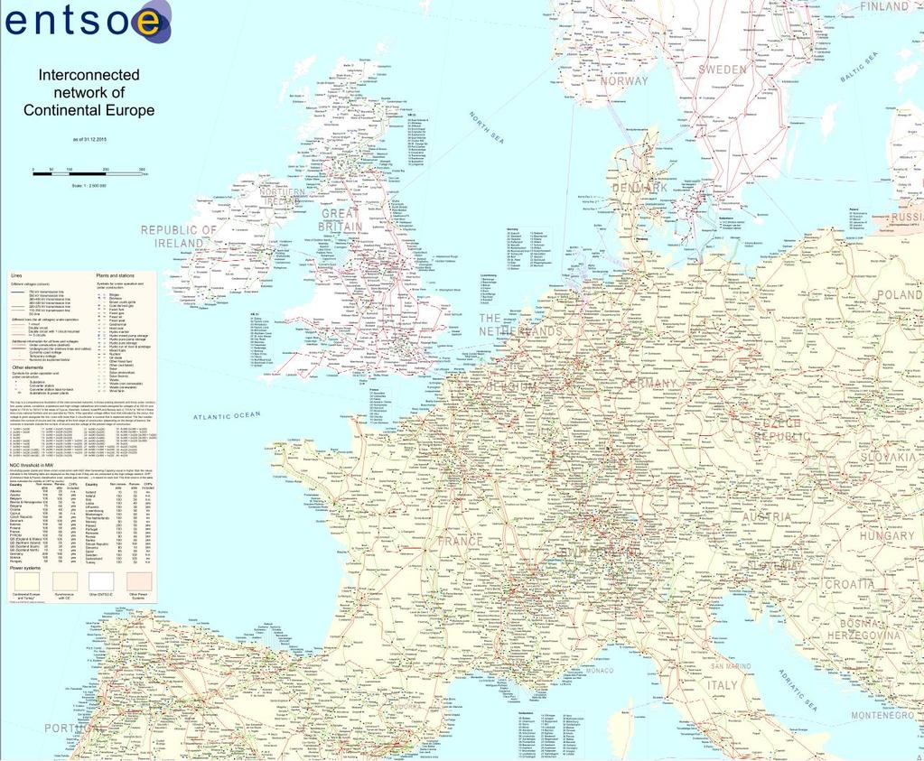 Dagens europeiske kraftsystemet (2015) Teknologi Produksjon [TWh] Kapasitet [GW] Kjernekraft 836 121 Fossilt 1361 434 Vannkraft 569 188 Vindkraft