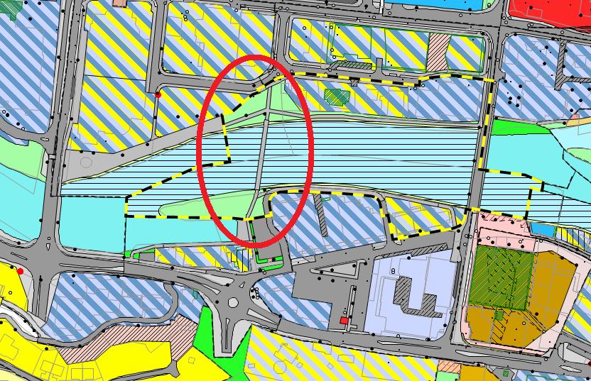 Forprosjekt Rv. 5 Storehagen bru Førde sentrum side 8 Reguleringsplan Elvevegen 20020002 viser kor gangbrua er planlagt.
