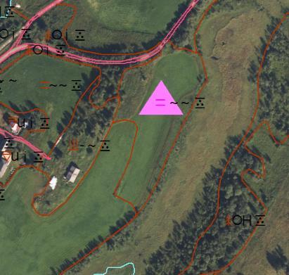 9B) Flate med svært usikkert jordbruksareal Jordbruksareal som er klassifisert svært usikkert (synbarhet 3), blir tegnet fra tegnforklaringsgruppe OBS. Flatene tegnes med rosa fyll i GISLINE.