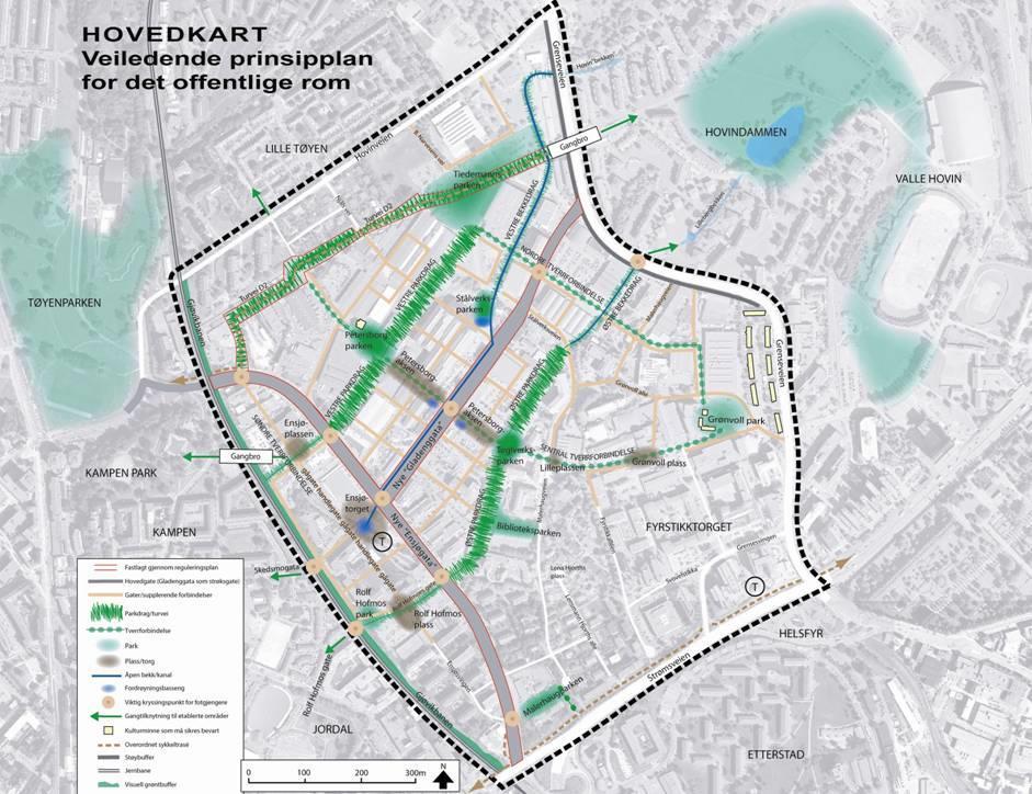 4 nye parkdrag/bekkedrag 9 nye plasser/torg 4 nye