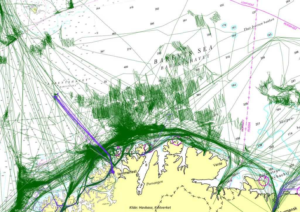 Barentshavet - november 2014 - Fiskefartøy (grønn) -