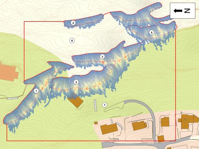 Øverst er det simulert steinblokker på 2 2 1 m (4 m 3 ), i