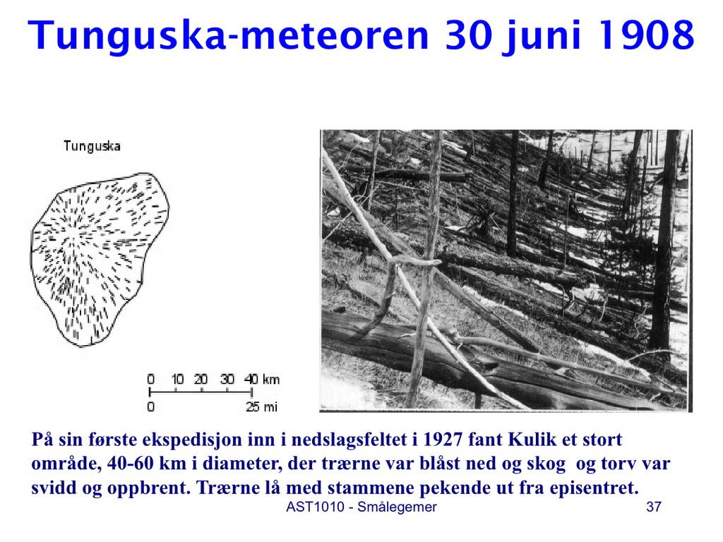 Tidlig om morgenen den 30 juni 1908 kunne beboerne i den vesle byen Vanavara og tunguserstammene i distriktene rundt Tunguska elva, høre en voldsom smell og de så et kjempemessig lysglimt.