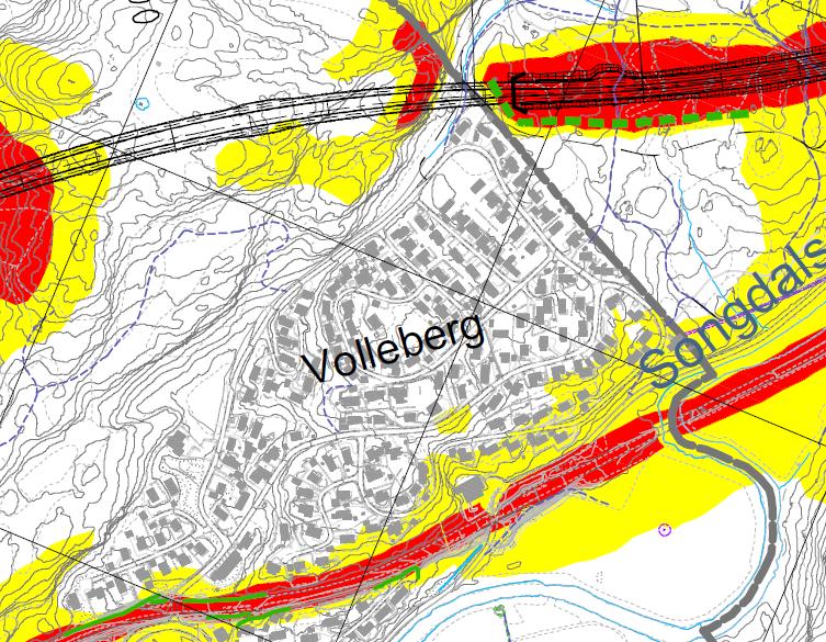 Støy mot Volleberg i 2042 Med ny E39 i 2042.