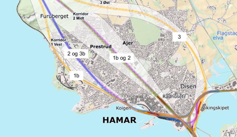 Optimaliserte alternativer Hamar grunnlag for konsekvensutredning Konsekvensutredning av følgende alternativ to over Hamarbukta i korridor 1 (bro