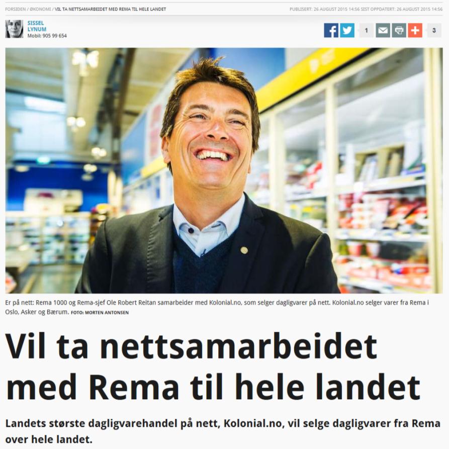 Utfordring 1: Flerkanal 25. august 2015 "I dag selger ne,bu/kken dagligvarer i Oslo, Asker og Bærum.