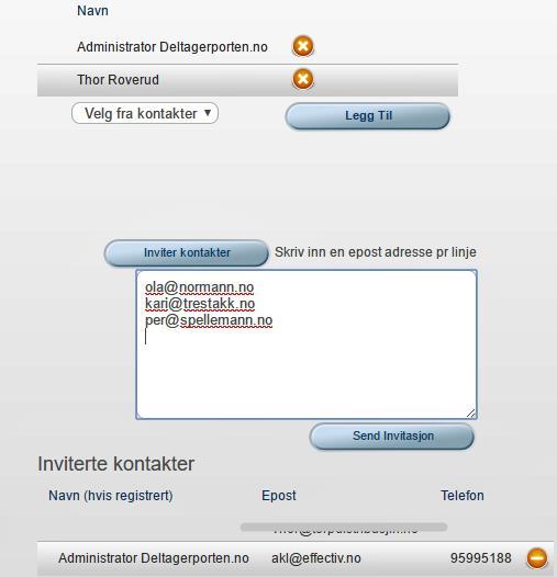 Legg til kontakt: Bilde 2 Velg «inviter kontakter». Alle som inviteres må ha mail. Invitasjonen sendes til de man ønsker som kontakter/medlemmer til sin organisasjon. De får tilsendt en link pr. mail. Når de klikker på tilsendt link, kommer de rett til din organisasjon.