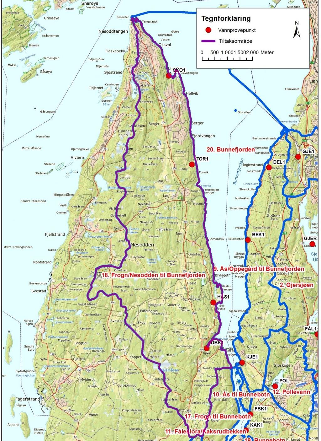 KART OVER TILTAKSOMRÅDE NR. 18 FROGN/NESODDEN TIL BUNNEFJORDEN.