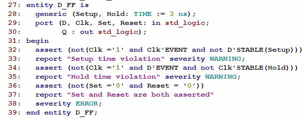Timing og logikksjekk Stable attributtet kan benyttes for å sjekke set-up og holde-tider Returner TRUE dersom signal har vært stabilt