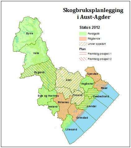 Figur 1. Status for skogbruksplanvirksomheten i Aust-Agder.