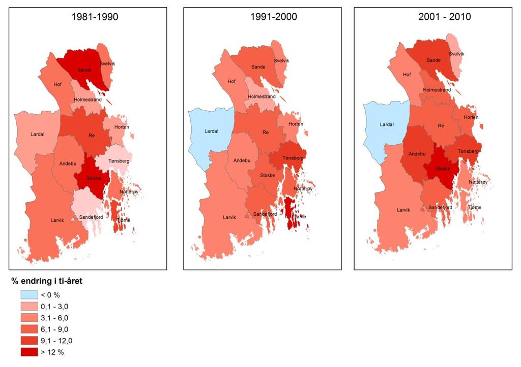 Figur 5 Illustrasjon av befolkningsvekst i kommunene i