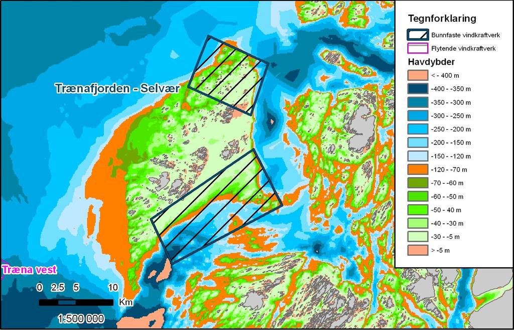 I rapporten har NVE oppsummert sin vurdering av området Trænafjorden - Selvær slik: Utredningsområdet består av to delområder.