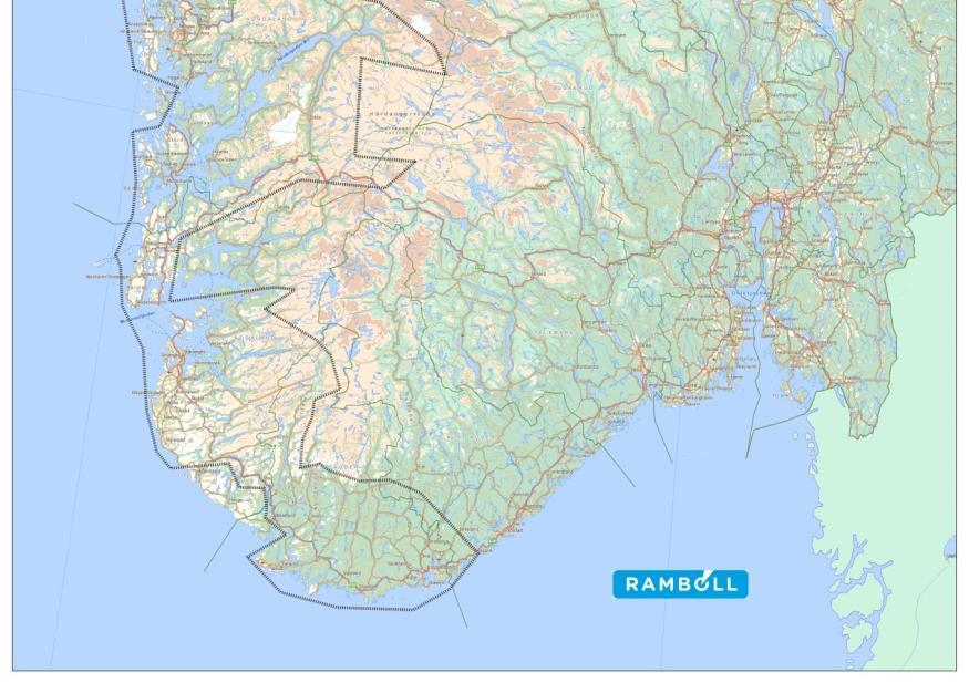 1 Analyseområde Ny Fergefri E39 strekker seg fra Kristiansand i sør til Trondheim i nord.