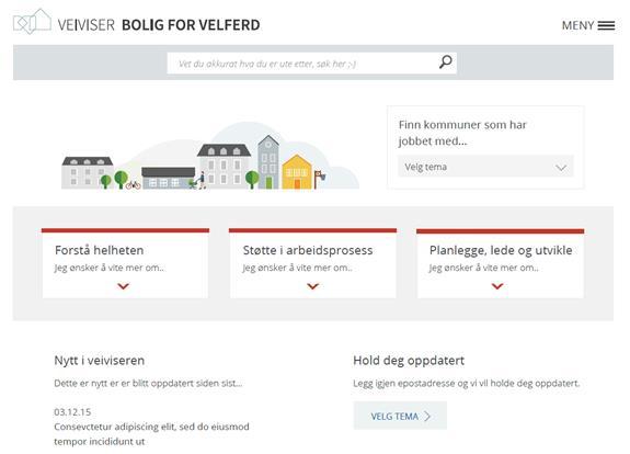 Veiviser Bolig for velferd Forenkler og effektiviserer for kommunene Gir støtte til planlegging, utvikling og arbeidsprosesser Øker