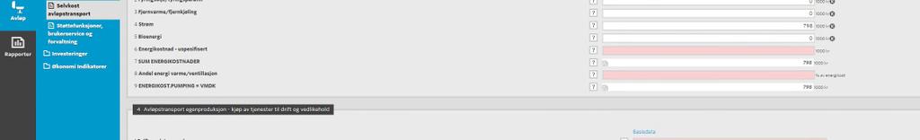 I feltgruppe 3, importeres energikostnader for avløpstransport fra KOSTRA I tillegg må følgende