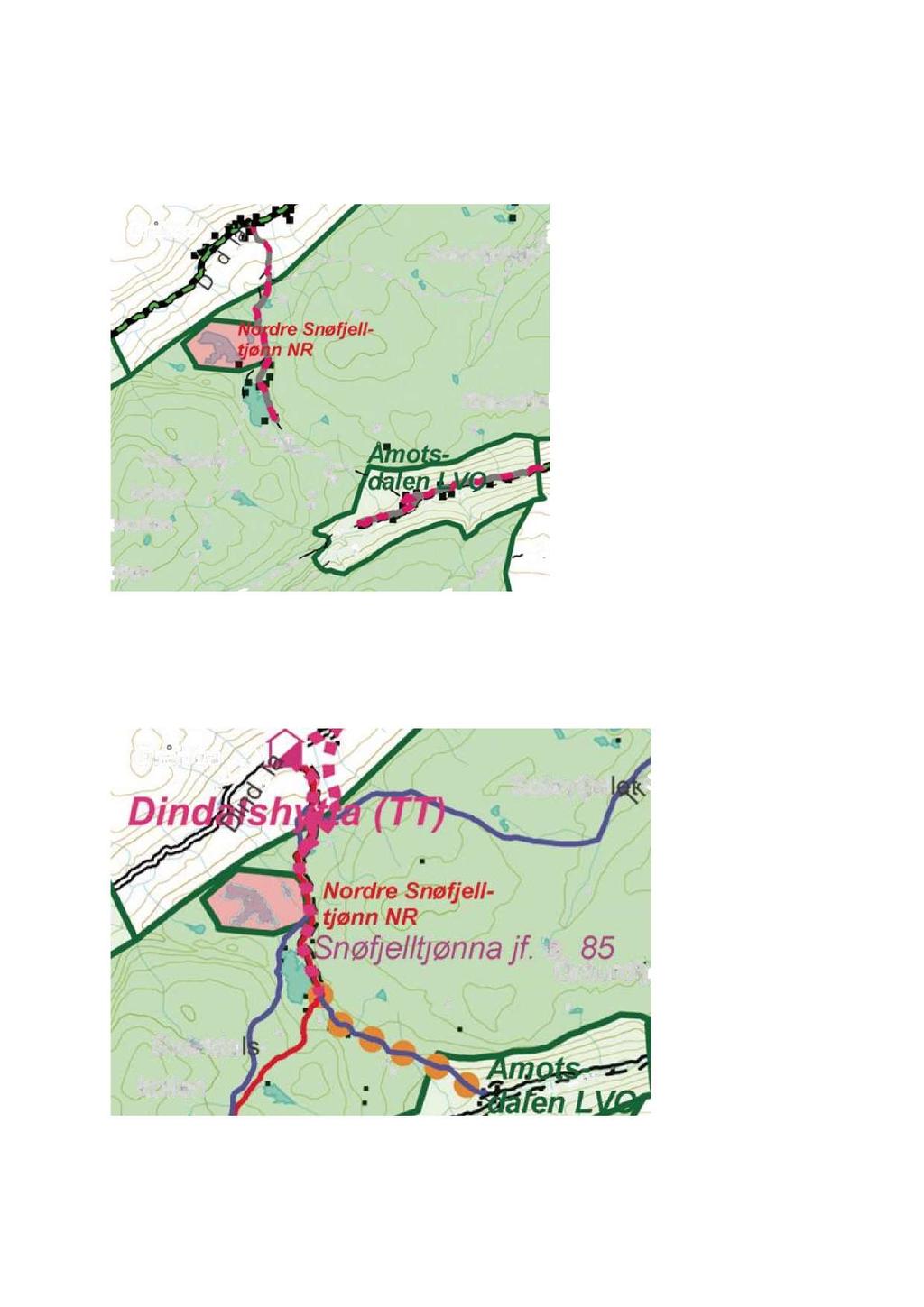 Kart 2: Utsnitt av kartvedlegg 2 i forvaltningsplanen, som viser kjøresporene til sørenden av Søndre