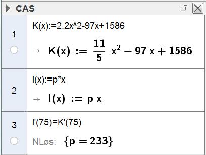 Vi løser dee likige i CAS år = 75.