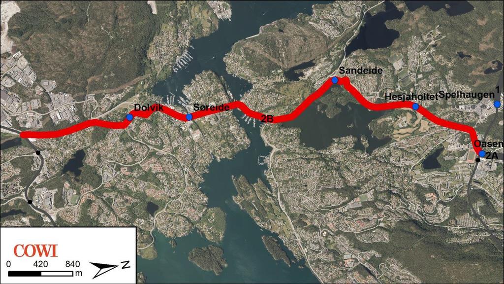 Det er ikke tatt høyde for at en eventuell bybanetrase i korridoren kan koble seg på bybanelinjen videre fra Oasen til Spelhaugen og eventuelt videre til Loddefjord og