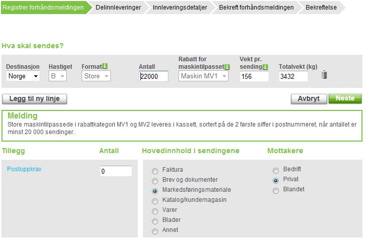 Her legger du inn dato og innleveringssted for delinnlevering nr 2: Registrer