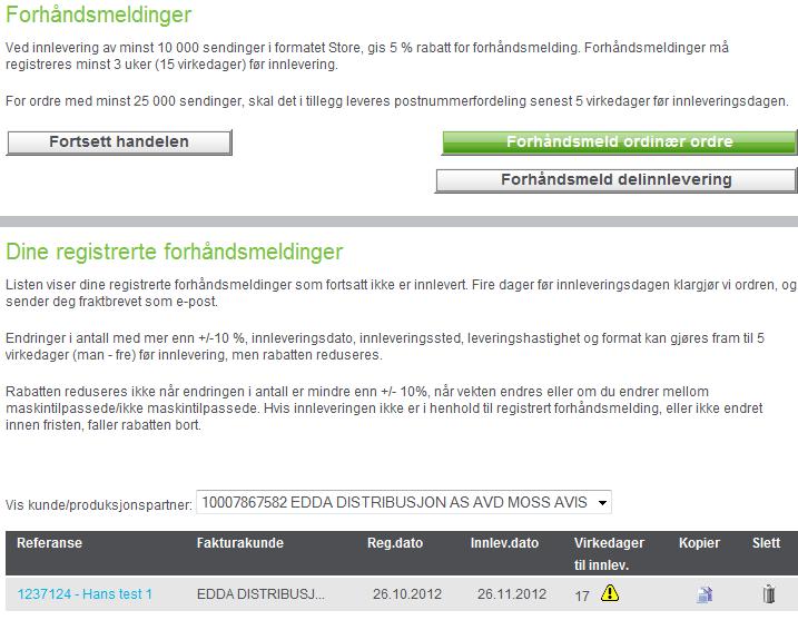 2. Registrering av forhåndsmelding.