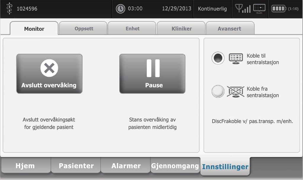 Kommunikasjon med Connex- (CS) Connex- sørger for sentralisert overvåking av tilkoblede enheter. Monitoren må være konfigurert for tilkobling til en sentralstasjon i Avanserte innstillinger.