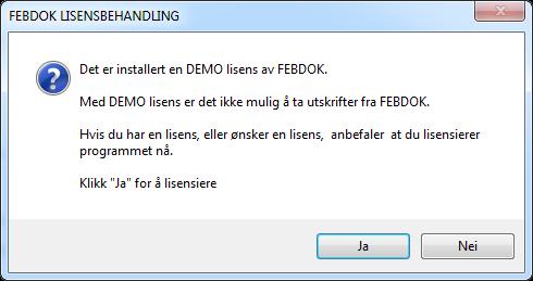 Lisensiering Når du starter FEBDOK for første gang etter en installasjon må du lisensiere programmet.