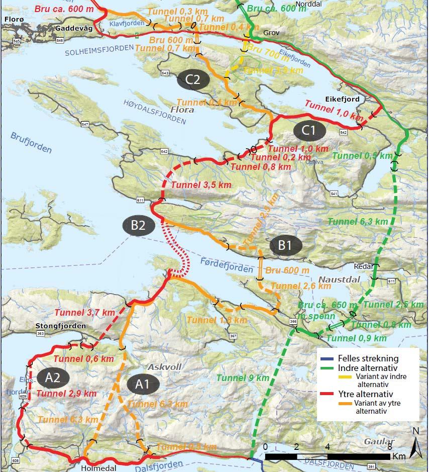 Delstrekning 3 Dalsfjordbrua - Grov Frå bestillinga Utbetring av eksisterande veg skal utgreiast Vurdere kryssingar av
