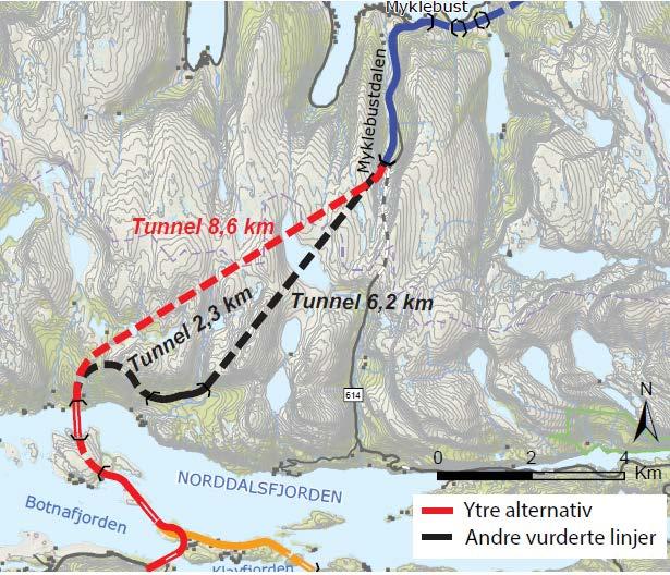 Delstrekning 4 Terdalen Utfordringar Siktkrav i tunnel Dagsone i Terdalen er vurdert Total veglengde blir