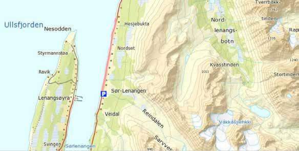 Fint å gå/sykle tur fra skolen i Sør-Lenangen ca. 3 km.