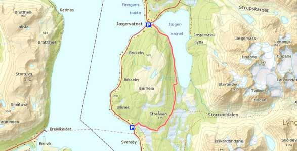 JÆGERVATNET TIL SVENSBY Lengde: 11,4 km Parkering og start ved brua på Jægervatnet.