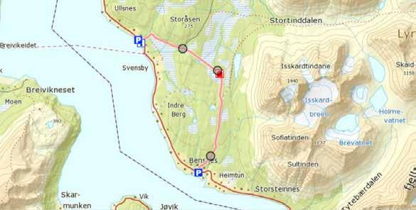 TROLLHYTTA/GIELAS 3 kasser Lengde: 4 km Koordinater: 34W 0456819/ 7727694 N69 39.246 Ø19 53.228 Turen hit kan starte fra to steder: Bensnes eller Svensby.