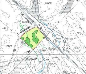 Kart over omsøkt område som den 11.12.2002 fekk løyve til masseuttak Dette dispensasjonsvedtaket vart ikkje påklaga av Fylkesmannen i Hordaland og vart difor endeleg.