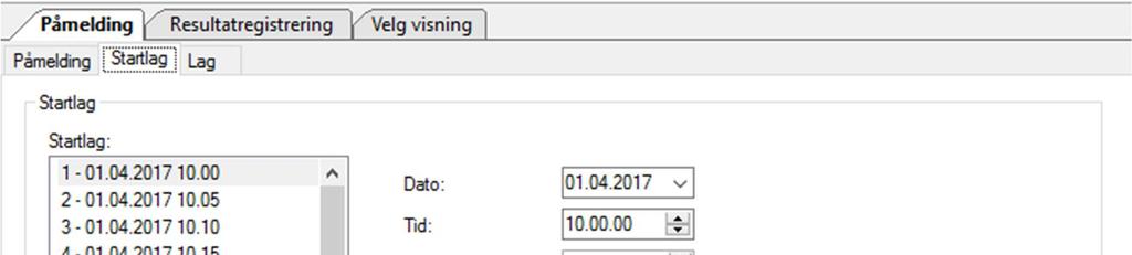 3:2 Opprette startlag Resultatene fra stevnene ble ført på egne resultatark for hvert startlag.