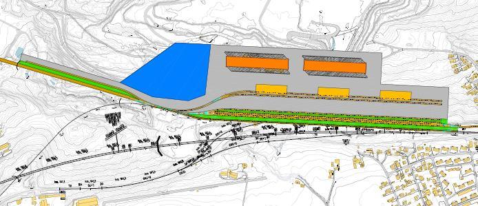 Eksempel på mindre terminal (Eidanger) Dimensjonering og Design Volum kombilast (TEUs) 30 000 Volum vognlast (Tonn) 25 000 Antall tog/dag kombi 2,9 Antall