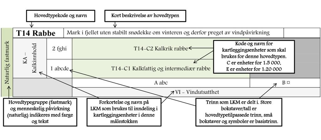 kort beskrivelse. Kartleggingsenhetene er plassert langs gradienter i det økologiske rommet hver hovedtype dekker.