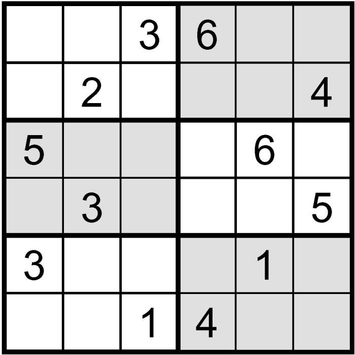 Du skal lage programmet så generelt at det også kan løse sudokubrett som ikke har kvadratiske bokser. Brettet ovenfor er eksempel på et brett med kvadratiske bokser.