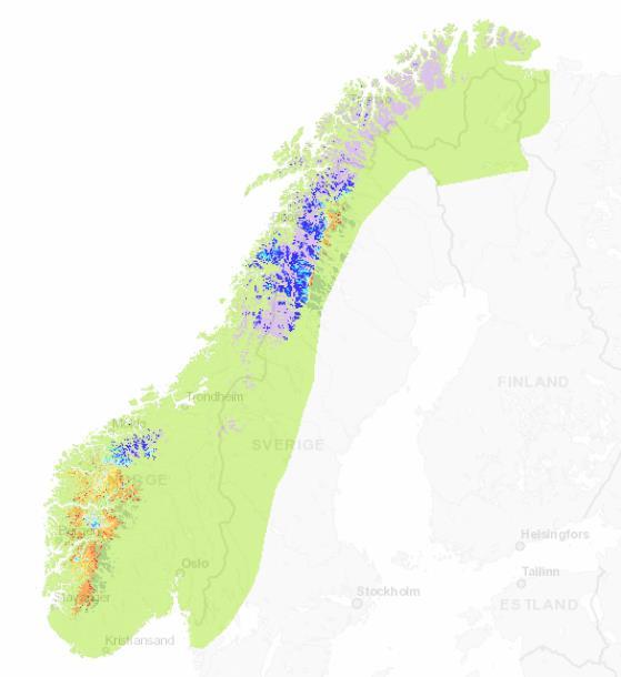 juni 2016 og 2017. Fargene i kartet er basert på simuleringer.