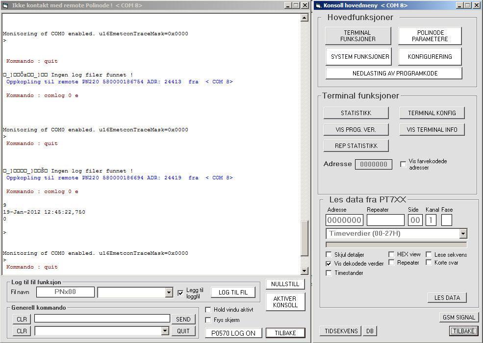 Figur 4 Standard konsoll vindu for <PNX00_UTIL> Fra nedenstående skjermbilde aktiveres funksjonen