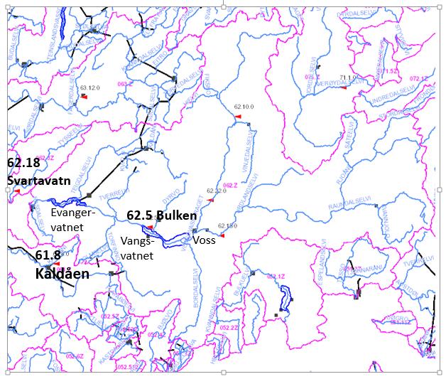 1 Beskrivelse av nedbørfeltet Nedbørfeltet ved utløp av Vangsvatnet er 1092 km 2, mens det ved utløpet av Evangervatnet er 1473 km 2. Ved utløp i fjorden er nedbørfeltet 1497 km 2.