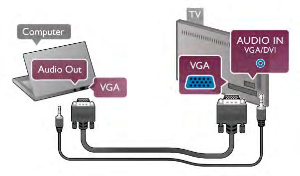 Med VGA Bruk en VGA-kabel til å koble datamaskinen til VGA-kontakten, og bruk en Audio L/R-kabel til å koble VGA Audio til AUDIO IN