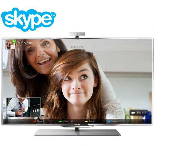 7 Skype 7.1 Hva er Skype? Med Skype kan du foreta gratis videoanrop fra TVen. Du kan ringe til og se venner over hele verden. Snakk med vennene dine mens du ser dem på den store TV-skjermen.