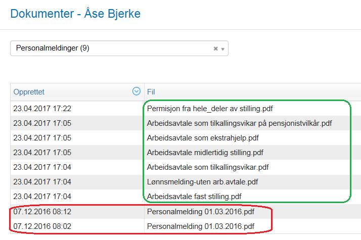 Oversikt på web Personalarkiv Endringsønske fra Tingvoll: Personalmeldingen i Personalarkivet