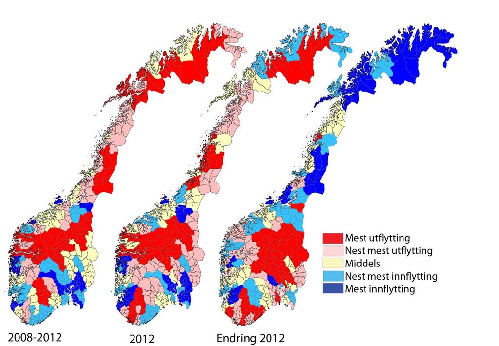 4.5 Nasjonale trender Det er ofte hensiktsmessig å se på utviklingen regionvis, når vi skal se etter regionale mønstre i utviklingen i Norge.