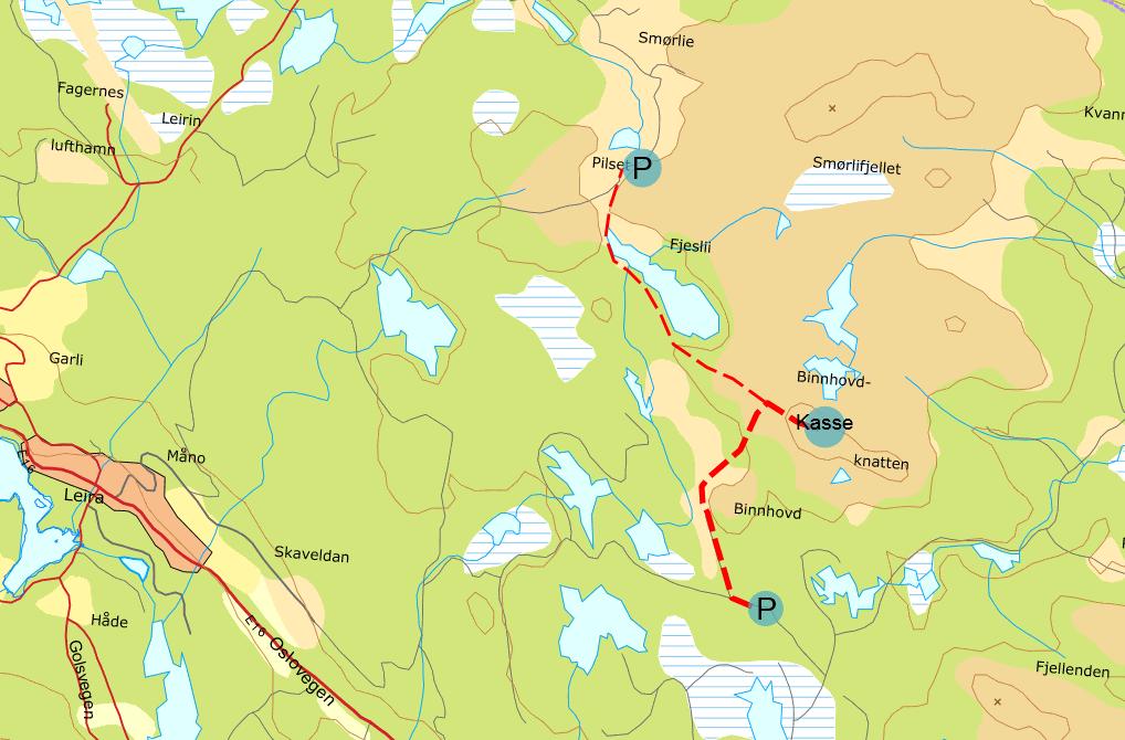 2 Binnhøvdknatten (1165 moh) Kjørebeskrivelse: Ta av E16 ved Aurdal kirke og kjør mot Danebu. Husk bompenger. Ved Damtjern, ta til venstre mot Aurdal fjellkirke.