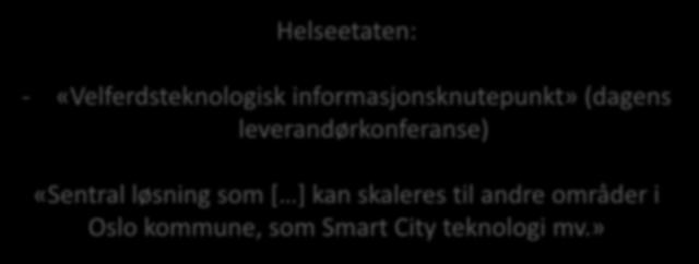 SmartBy og velferdsteknologi Helseetaten: - «Velferdsteknologisk informasjonsknutepunkt» (dagens