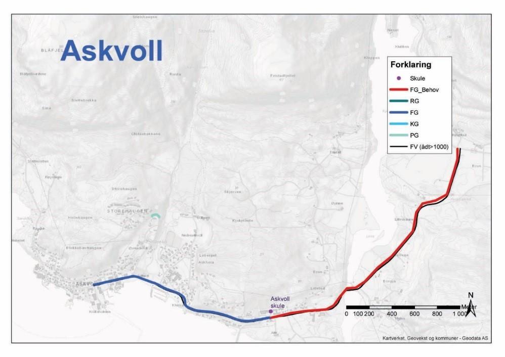 Figur 6 - Fv. 608, Ringstad - Stømsbrua - Askvoll skule Strekninga fraå Strømsbra til Askvoll skule har ÅDT 1800. Fartgrensa er 60 km/t.