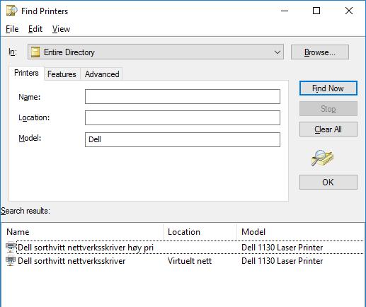 Oppgave g: Koble til og bruke delte skrivere fra Windows klient 1. Logg på klientmaskinen med din egen personlige domenebruker. 2. Bruk File Explorer (filbehandler) og finn tjeneren din under Network.